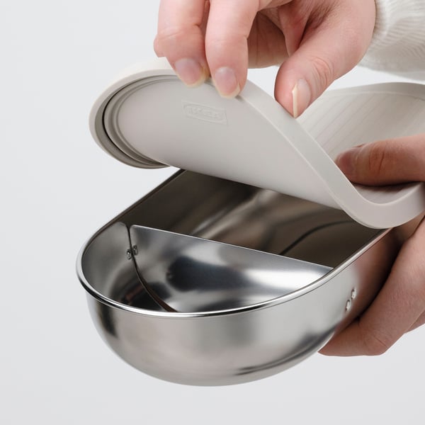 HALVVARM Food container w lid and divider, stainless steel/beige, 0.7 l