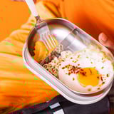 HALVVARM Food container w lid and divider, stainless steel/beige, 0.7 l