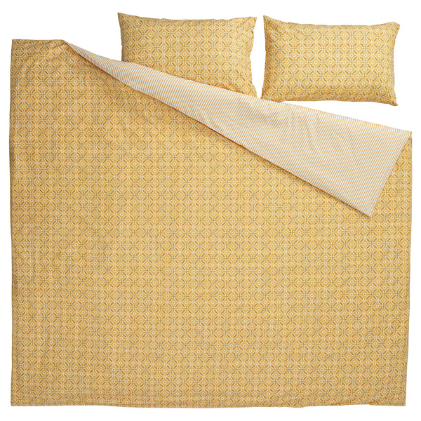 HAMNSENAP Duvet cover and 2 pillowcases, yellow/multicolour, 240x220/50x80 cm