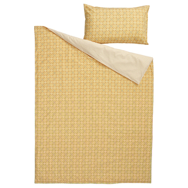 HAMNSENAP Duvet cover and pillowcase, yellow/multicolour, 150x200/50x80 cm
