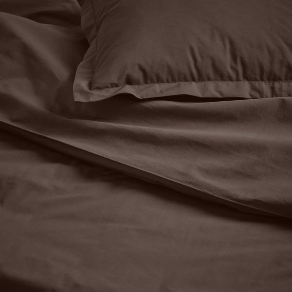 HAMPFLOCKEL Duvet cover and 2 pillowcases, brown, 240x220/50x80 cm