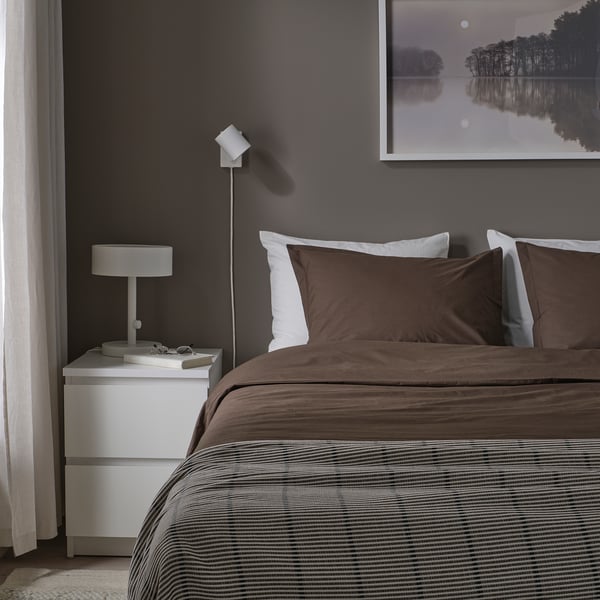 HAMPFLOCKEL Duvet cover and 2 pillowcases, brown, 240x220/50x80 cm