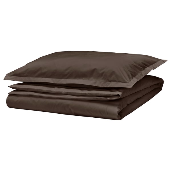 HAMPFLOCKEL Duvet cover and pillowcase, brown, 150x200/50x80 cm