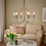 HÅRMÖJA Chandelier, 6-armed, brushed stainless steel, 62 cm