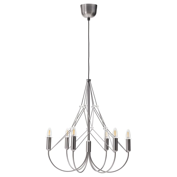HÅRMÖJA Chandelier, 6-armed, brushed stainless steel, 62 cm