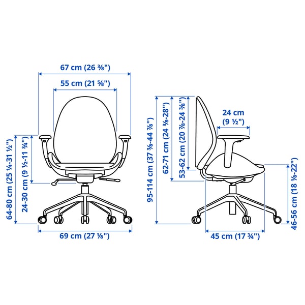 HATTEFJÄLL Office chair with armrests, Gunnared medium grey/white