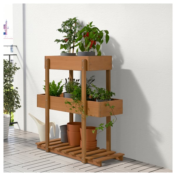 HATTHOLMEN Flower box, stained eucalyptus/outdoor