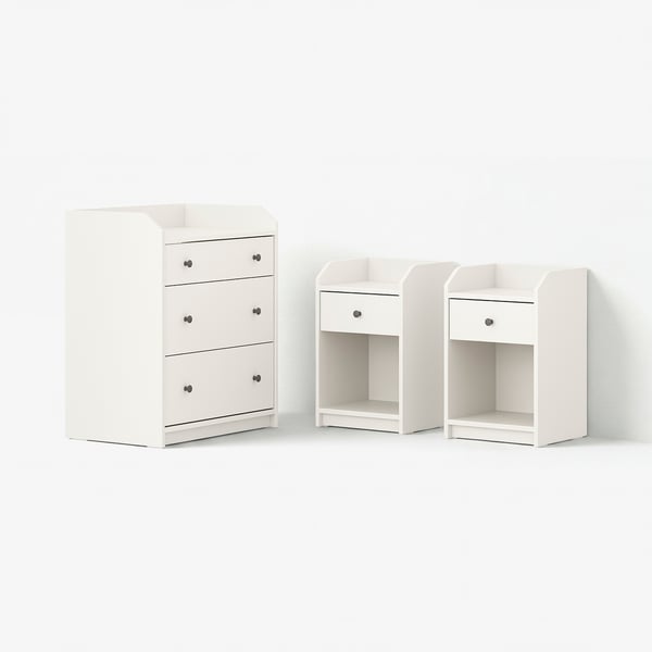 HAUGA Bedroom furniture, set of 3, white