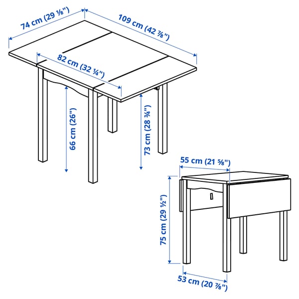 HAUGA Drop-leaf table, grey/birch veneer, 55/82/109x74 cm