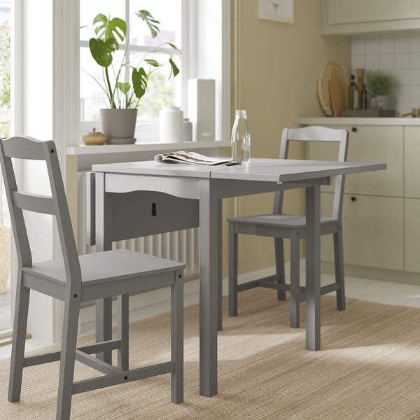 HAUGA Drop-leaf table, grey/birch veneer, 55/82/109x74 cm