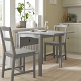 HAUGA Drop-leaf table, grey/birch veneer, 55/82/109x74 cm