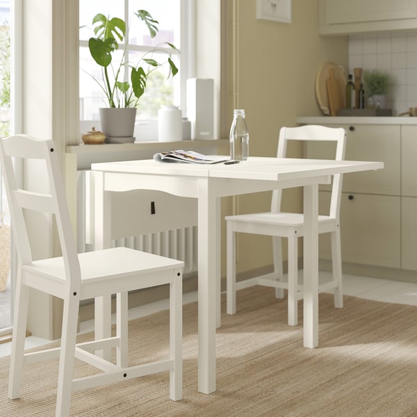 HAUGA Drop-leaf table, white/birch veneer, 55/82/109x74 cm
