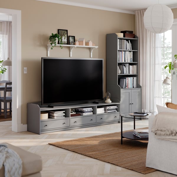 HAUGA TV/storage combination, grey, 276x46x199 cm