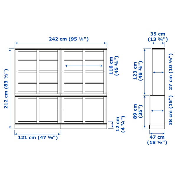 HAVSTA Storage comb w sliding glass doors, black, 242x47x212 cm