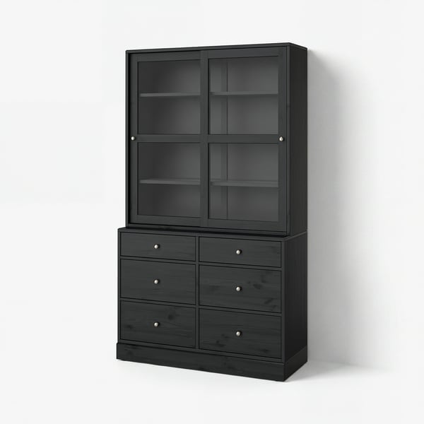 HAVSTA Storage combination w glass-doors, black, 121x47x212 cm