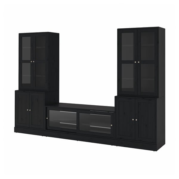 HAVSTA TV storage combination/glass doors, black, 322x47x212 cm