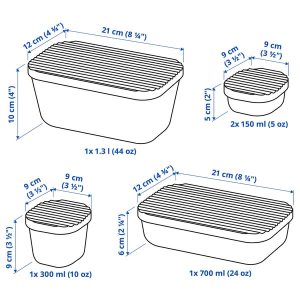 HAVSTOBIS Food container with lid, set of 5, transparent/multicolour