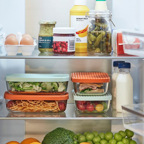 HAVSTOBIS Food container with lid, transparent/multicolour, 700 ml