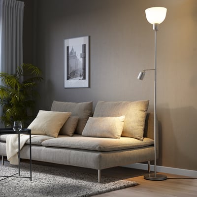 HEKTOGRAM Floor uplighter/reading lamp, silver-colour/white