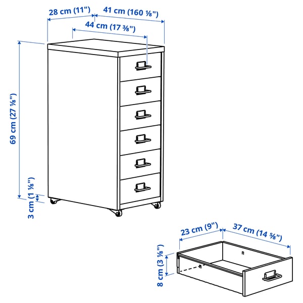 HELMER Drawer unit on castors, blue, 28x69 cm