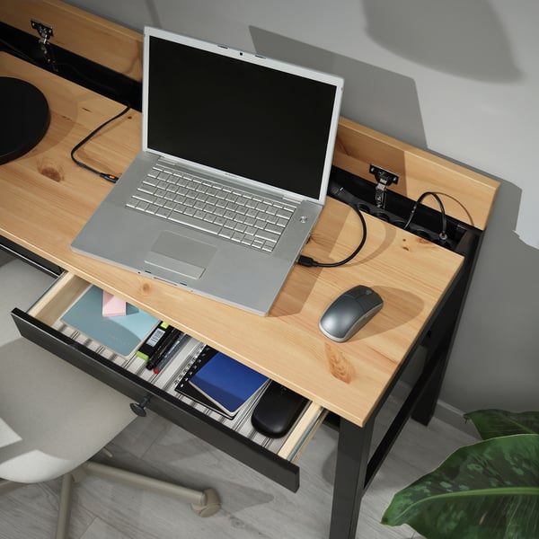 HEMNES Desk with 2 drawers, black-brown/light brown, 120x47 cm