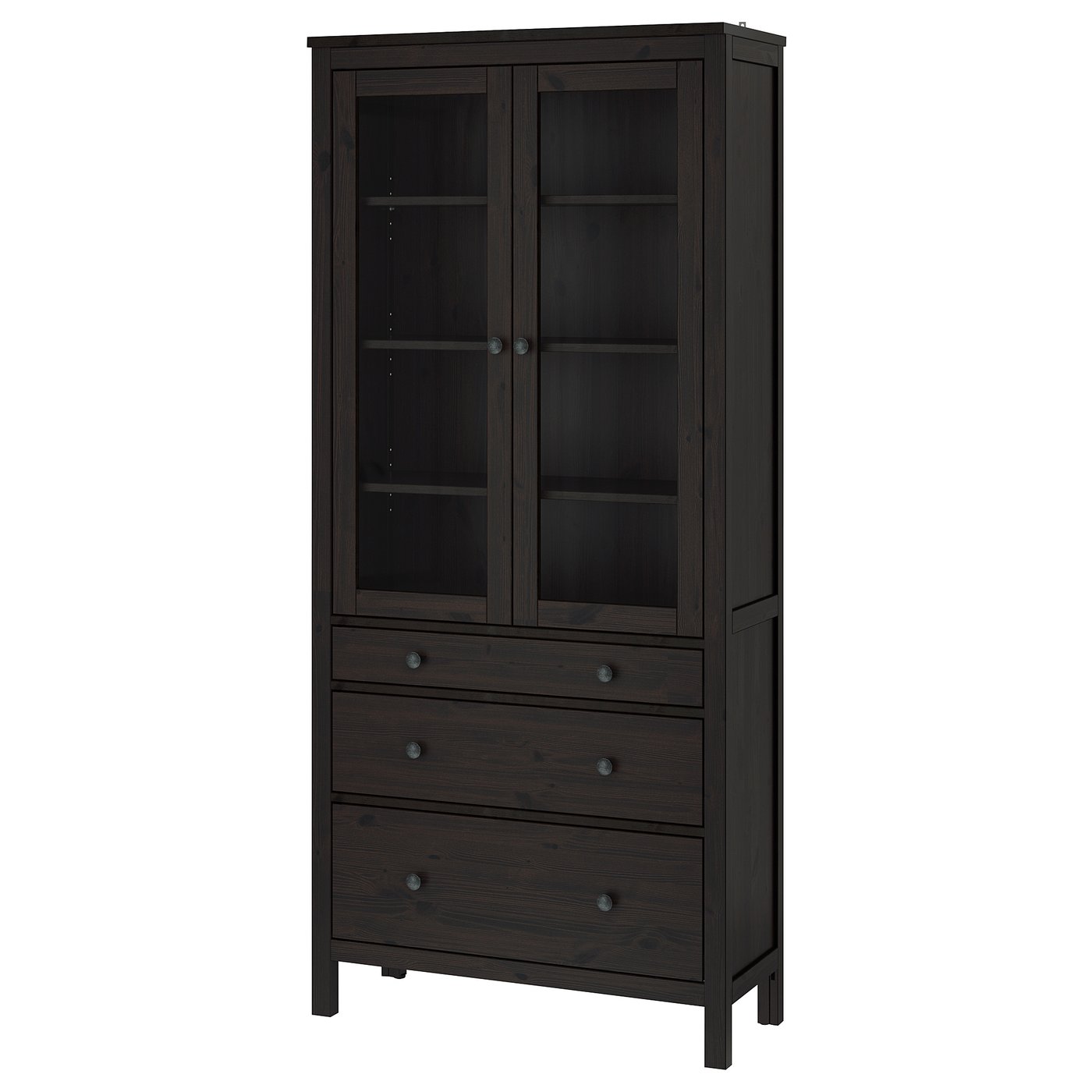 Hemnes Glass Door Cabinet With 3 Drawers Black Brown Ikea