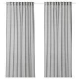 HILJA Curtains, 1 pair, grey/with heading tape, 145x300 cm