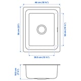HILLESJÖN Inset sink, 1 bowl, stainless steel, 56x46 cm