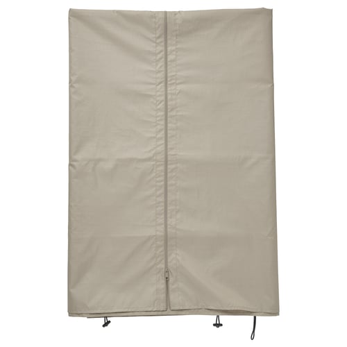 HIMMELSÖ - beige, rectangular privacy curtain with sewn-in zip, two ties, and plastic clip at the bottom.