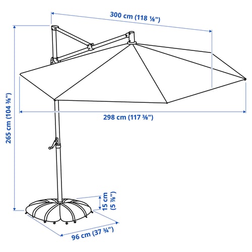 Illustration with measurements for the product: HISSÖ.