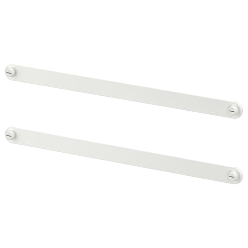 Two white metal suspension rails with circular end caps, designed for mounting organisers.