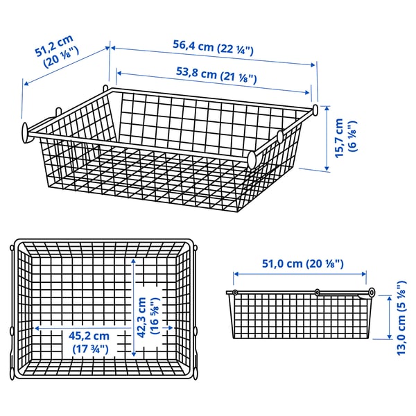 HJÄLPA Wire basket with pull-out rail, white, 60x55 cm