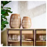 HÖVISK Lantern for block candle, handmade bamboo, 36 cm