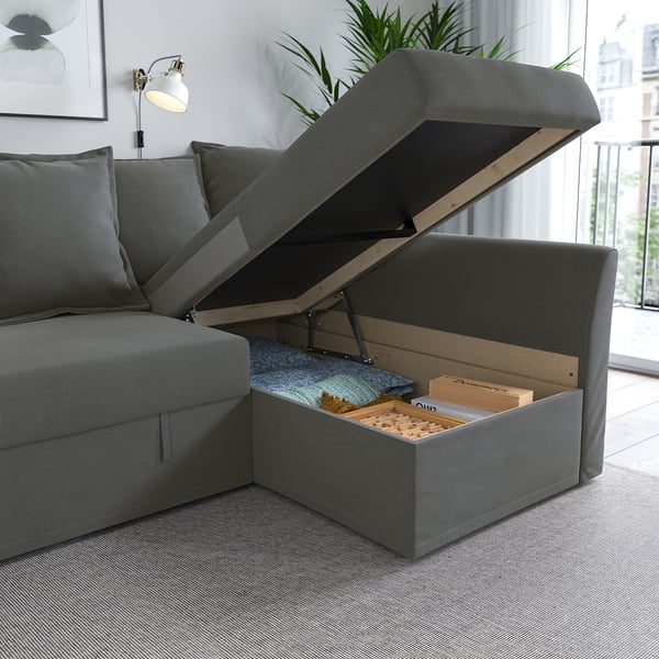 HOLMSUND Corner sofa-bed, Borgunda dark grey