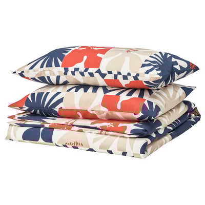 HYLSNEJLIKA Duvet cover and 2 pillowcases, multicolour, 240x220/50x80 cm