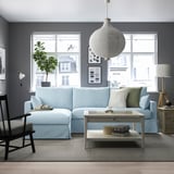 HYLTARP 3-seat sofa w chaise longue, left, Kilanda pale blue