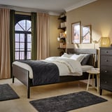 IDANÄS Bed frame, dark brown/Lindbåden, 160x200 cm