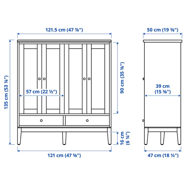 IDANÄS Cabinet with bi-folded glass doors, white, 121x50x135 cm