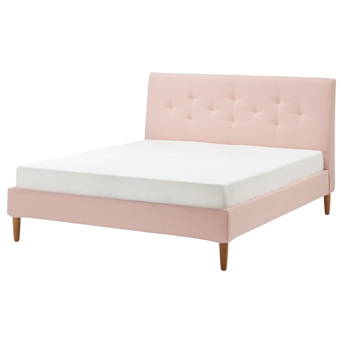 IDANÄS upholstered bed frame, Gunnared pale pink, 180x200 cm IKEA