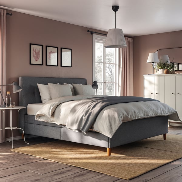 IDANÄS Upholstered storage bed, Gunnared dark grey, 180x200 cm