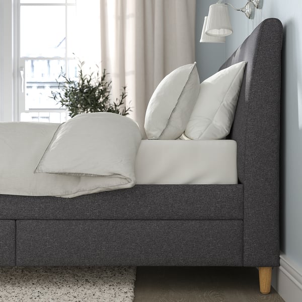 IDANÄS Upholstered storage bed, Gunnared dark grey, 160x200 cm