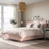 IDANÄS Upholstered storage bed, Gunnared pale pink, 180x200 cm