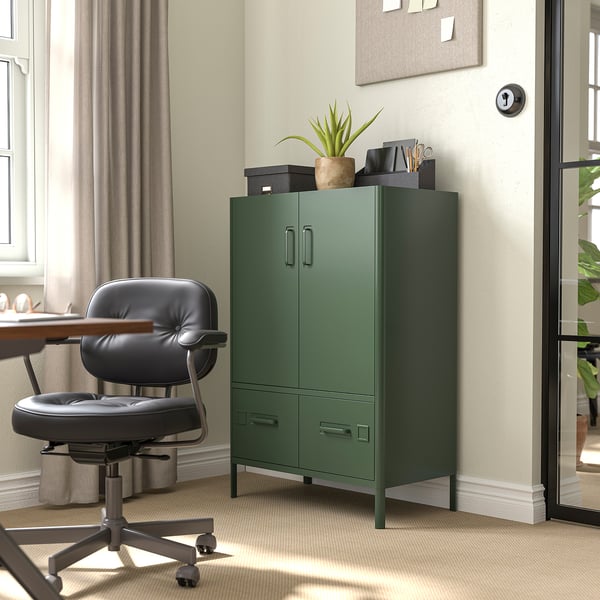 IDÅSEN Cabinet with doors and drawers, dark green, 80x47x119 cm