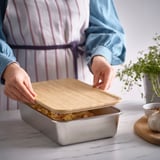 IKEA 365+ Food container with lid, large rectangular/stainless steel bamboo, 3 l