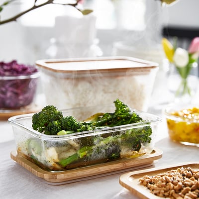 IKEA 365+ Food container with lid, rectangular glass/bamboo, 1.0 l