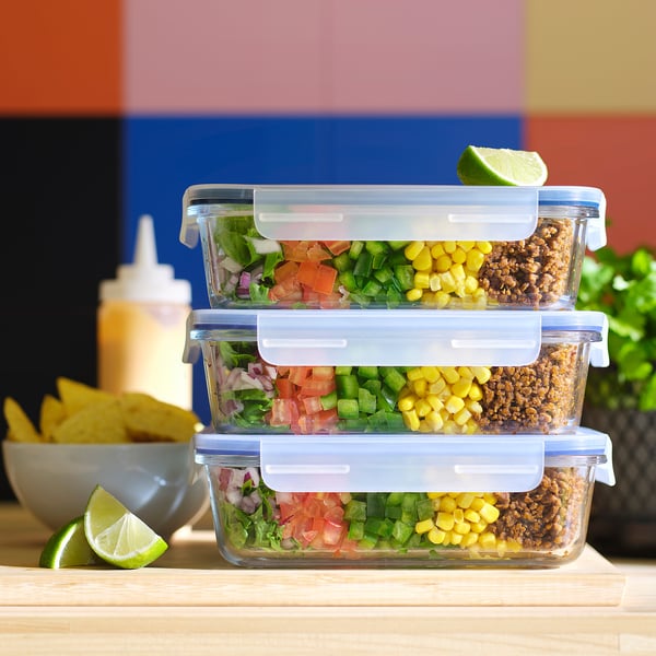 IKEA 365+ Food container with lid, rectangular glass/plastic, 1.0 l