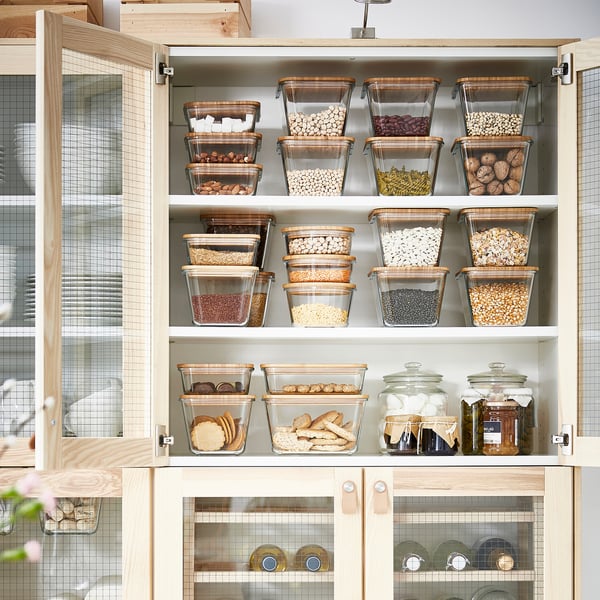 IKEA 365+ Food container with lid, square glass/bamboo, 600 ml