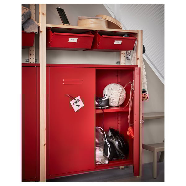 Ivar Shelving Unit W Cabinets Drawers Pine Red Ikea