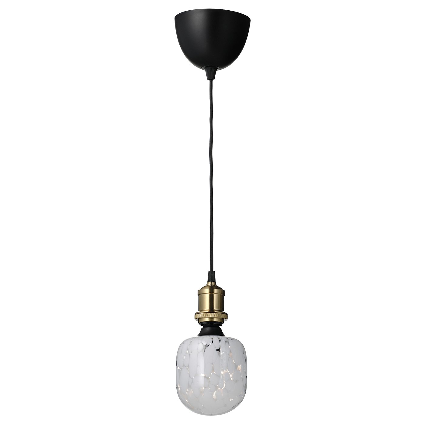 JÄLLBY / MOLNART Pendant lamp with light bulb - brass-plated/tube-shaped white/clear glass