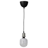 JÄLLBY / MOLNART Pendant lamp with light bulb, nickel-plated/tube-shaped white/clear glass